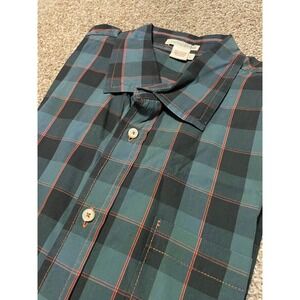 Carbon 2 Cobalt Mens Large Plaid Button Down Shirt Teal Green Cotton Long Sleeve
